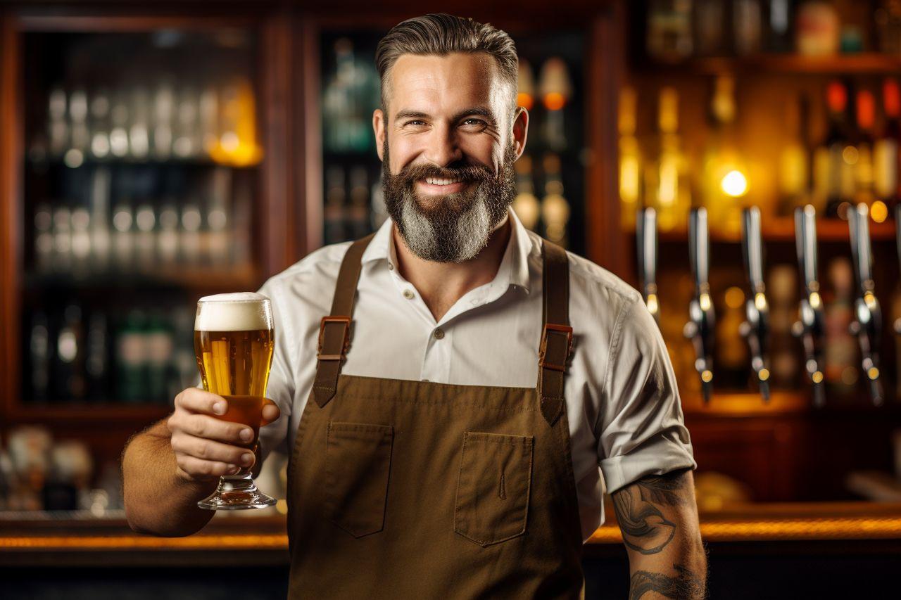 Camarero de cervecería sirviendo a sus clientes. Codigo2 Studios