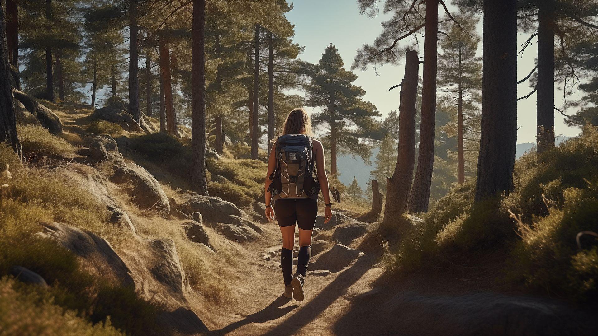 Mujer practicando rucking en un bosque. Codigo2 Studios.