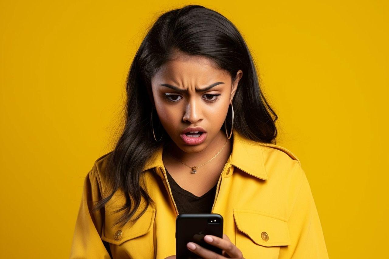 Chica asustada porque han hackeado su móvil. Codigo2 Studios