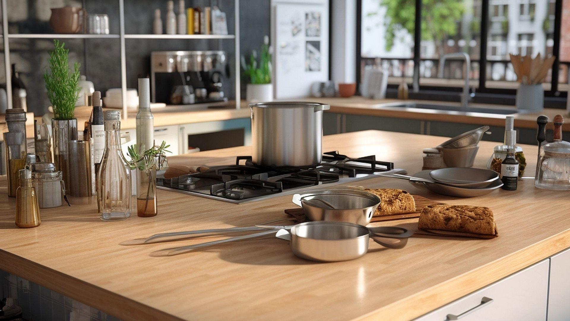 Cocina con utensilios que pueden tener gérmenes. Codigo2 Studios