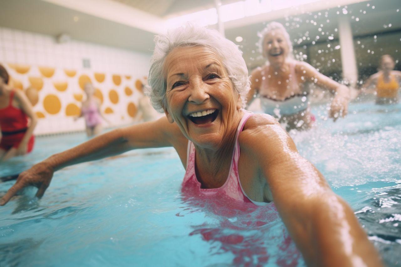 Mujer disfrutando de la piscina en los viajes del Imserso. Codigo2 Studios