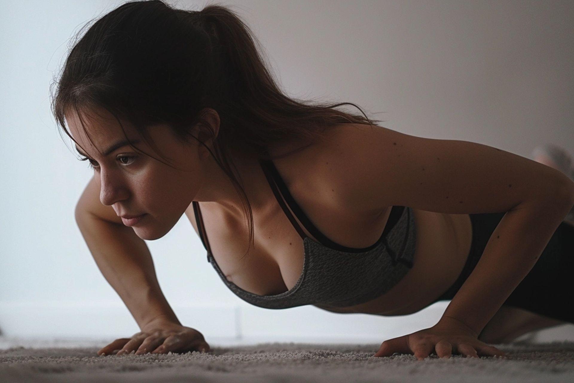 Mujer haciendo un plancha en casa. Codigo2 Studios