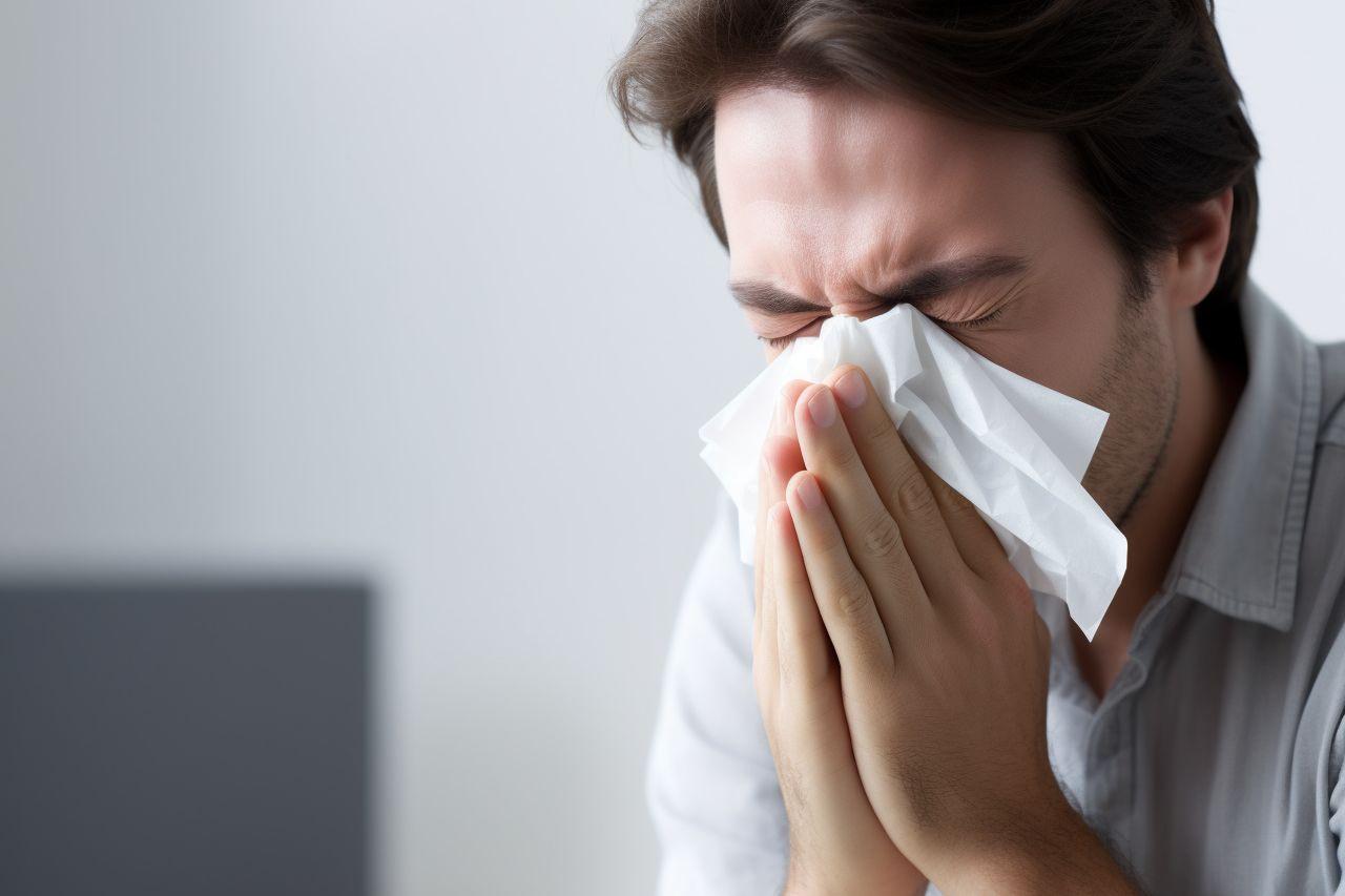 Chico con rinitis limpiandose con un pañuelo. Codigo2 Studios