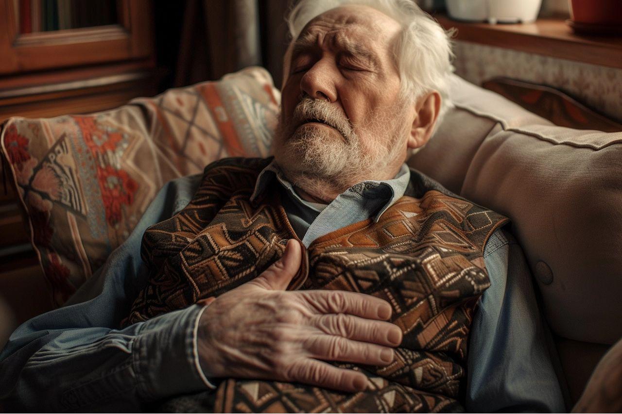 Hombre con dolor en el pecho al respirar. Codigo2 Studios