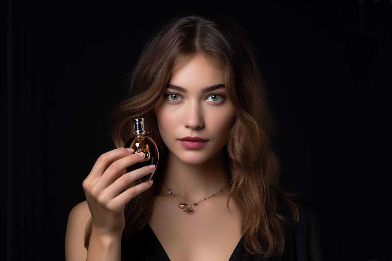 Chica con un bote de su pefume preferido. Codigo2 Studios