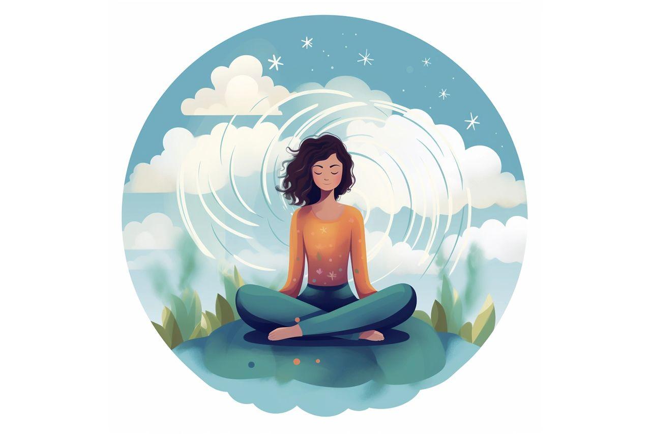 Ilustración que evoca la meditación. Codigo2 Studios.